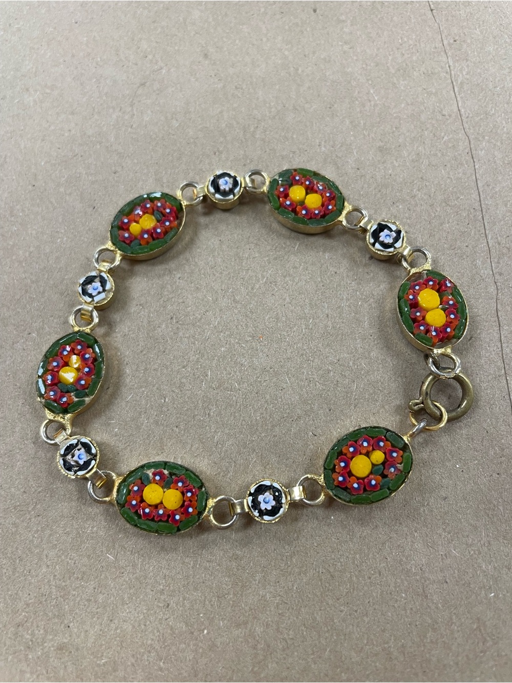 Vintage Italian Micro Mosaic Floral Design Bracelet